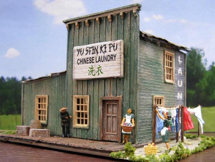 Chinese laundry model trains diorama